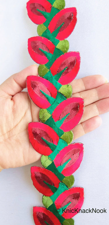 Yellow / Blue / Red / Green Embroidered Leaves Vine Trim Lace, Approx. 60mm Wide